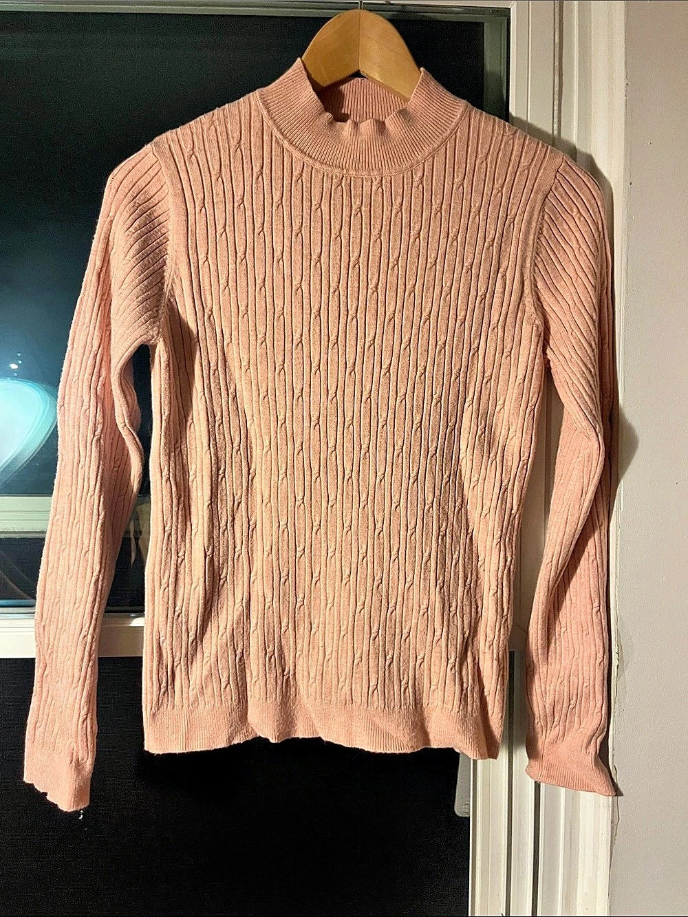 Cable Knit Mock Neck Sweater in Dusty Pink